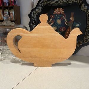 Rare VTG MacKenzie Childs Solid Wood Teapot Trivet Cheese Cutting Board Retired